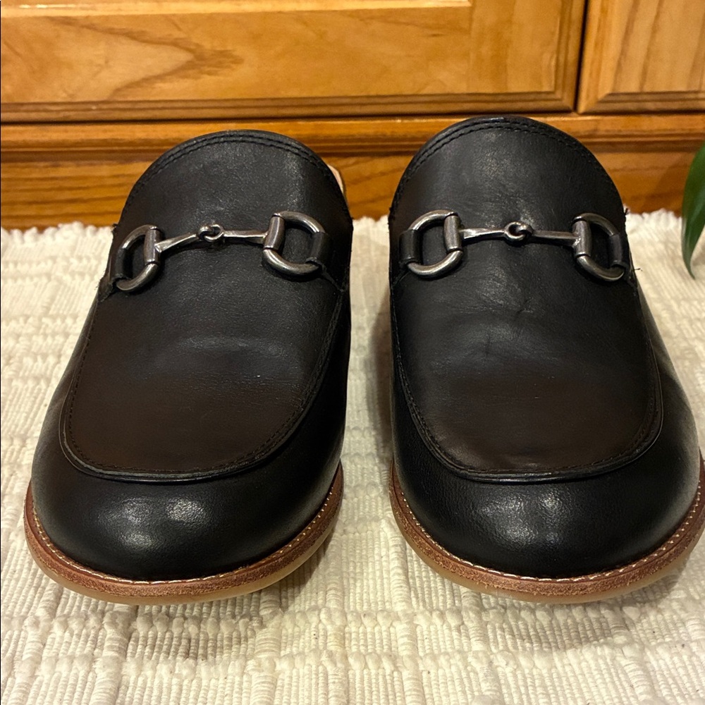 New Size 9 Sofft Black Heeled Leather Mules with Silver Trim (ABBA) - Picture 7 of 16